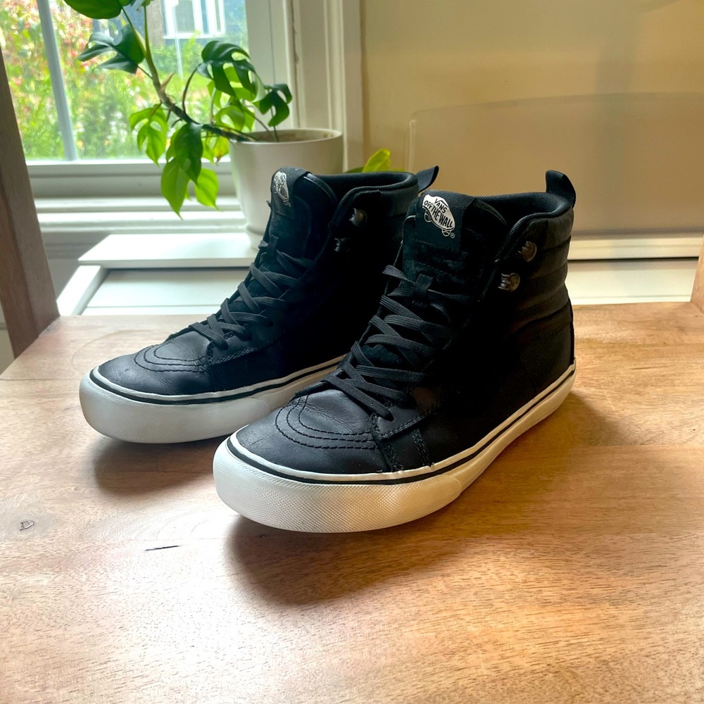 Black Leather hightop Vans